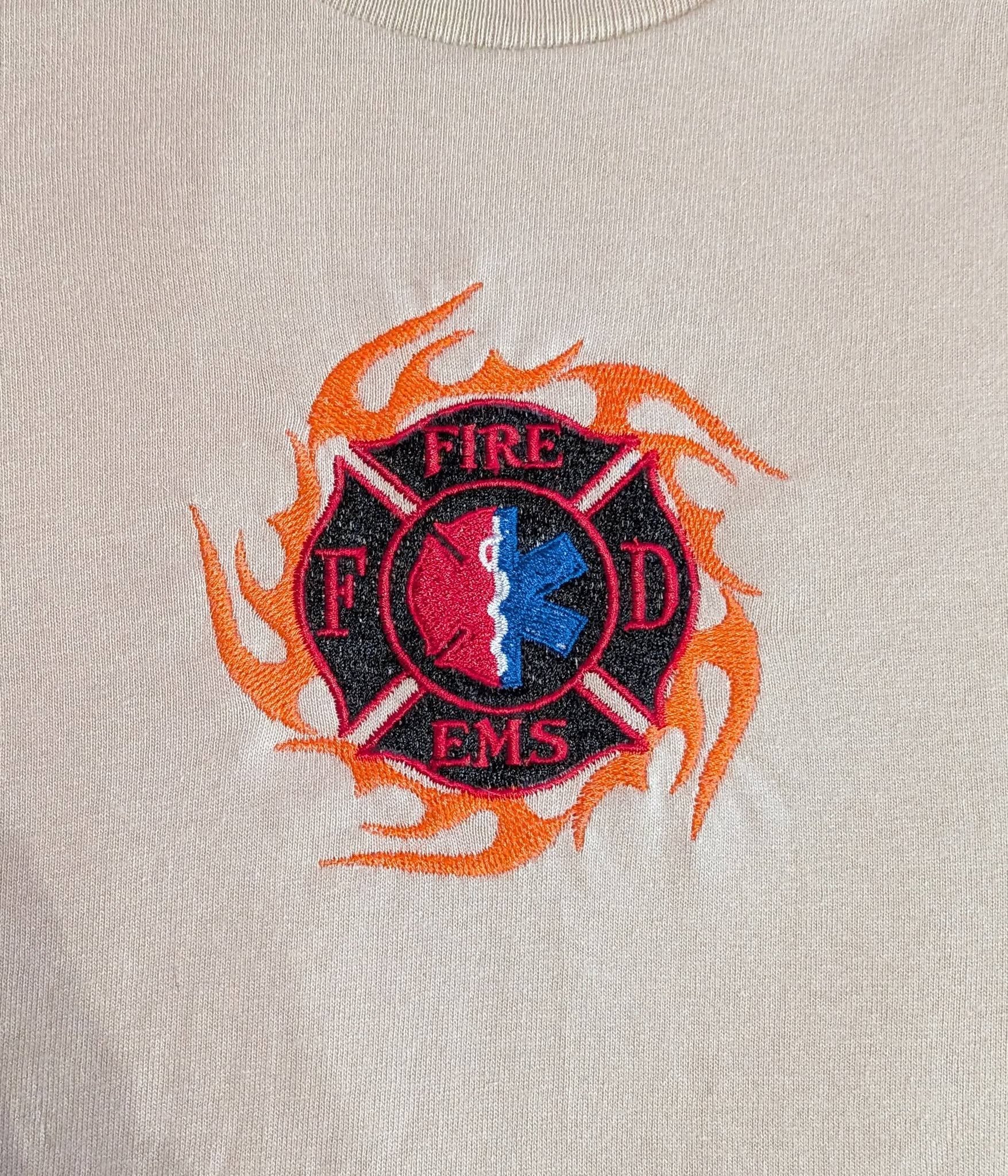 Custom Fire/EMS Maltese cross embroidery with flame detail
